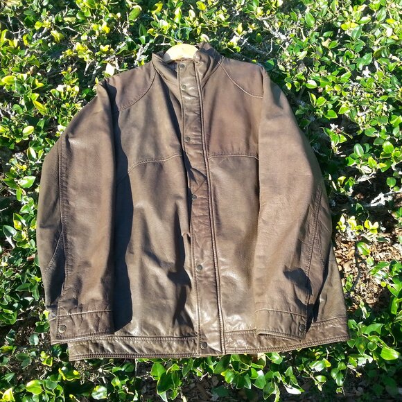 VTG The Territory Ahead Leather Jacket Bomber Men's XL/T Brown Biker Motorcycle